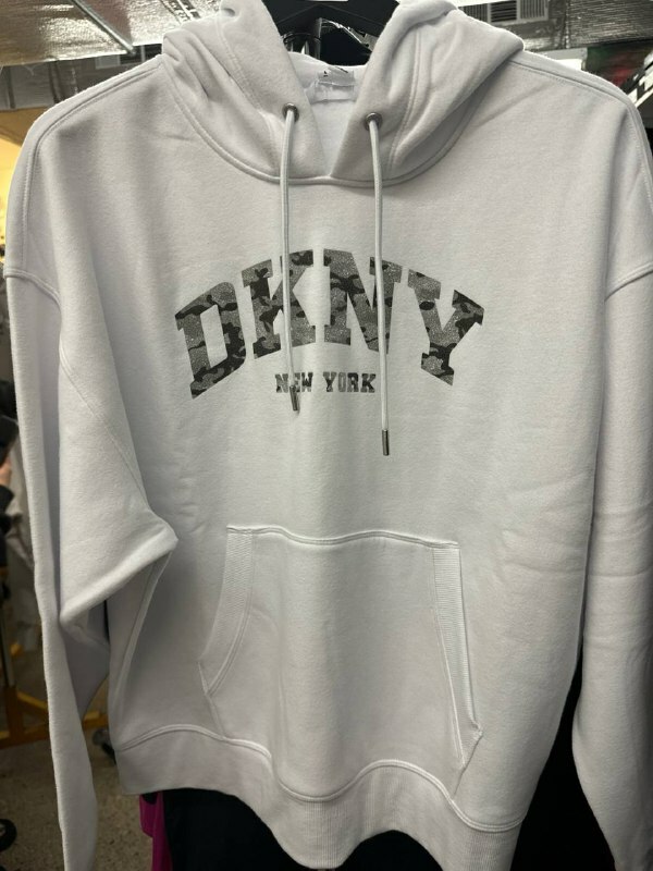 [S] DKNY WOMENS SPORT VARSITY CAMO SPARKLE LOGO HOODED SWEATSHIRT,WHITE, DPQT1019-WHT (SD1134)