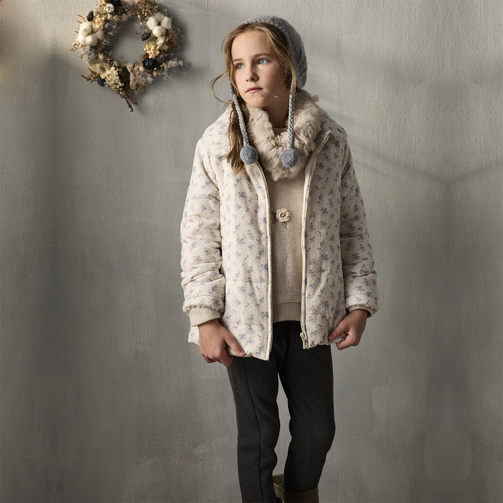 PIPPY 優雅印花大翻領鋪棉外套 米