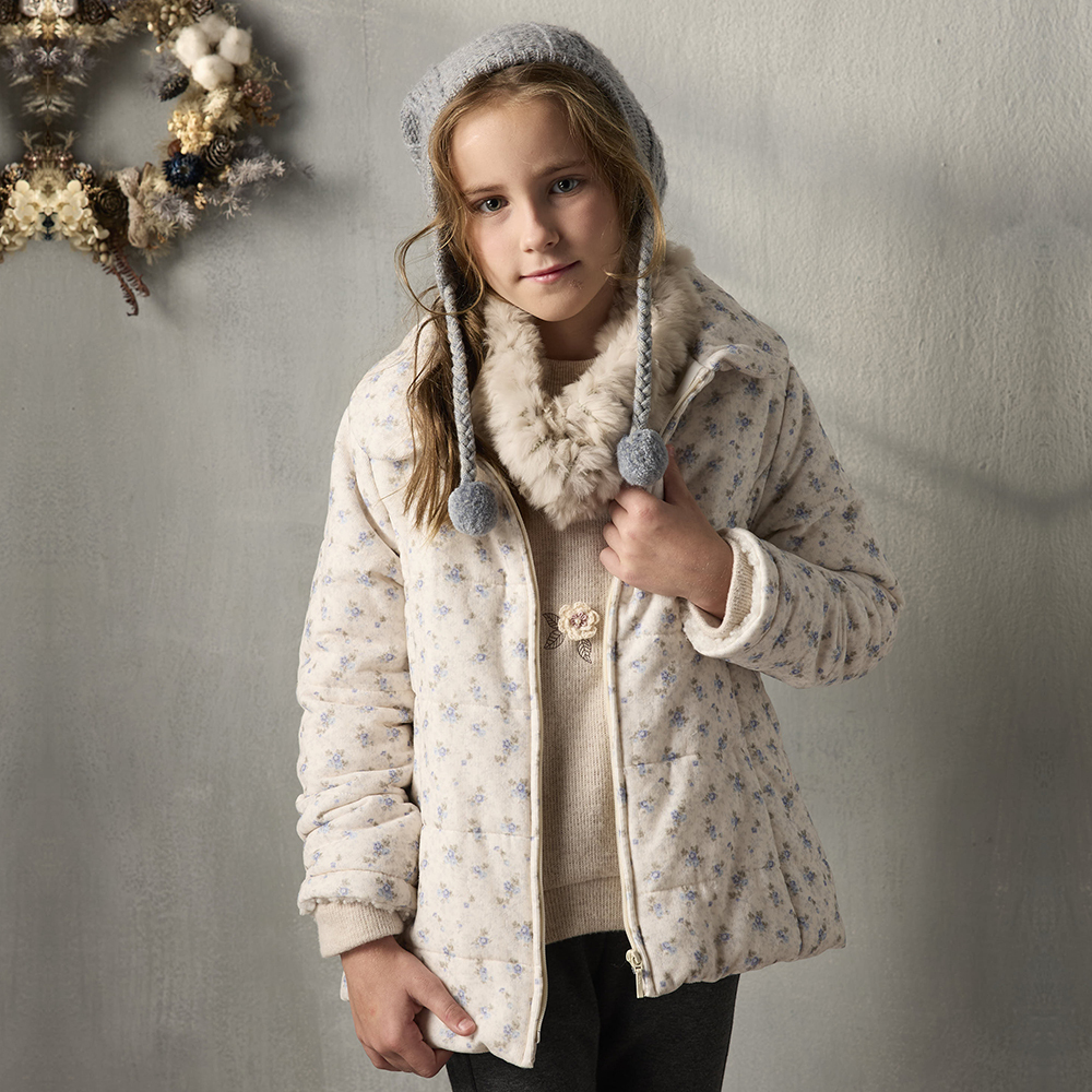 PIPPY 優雅印花大翻領鋪棉外套 米