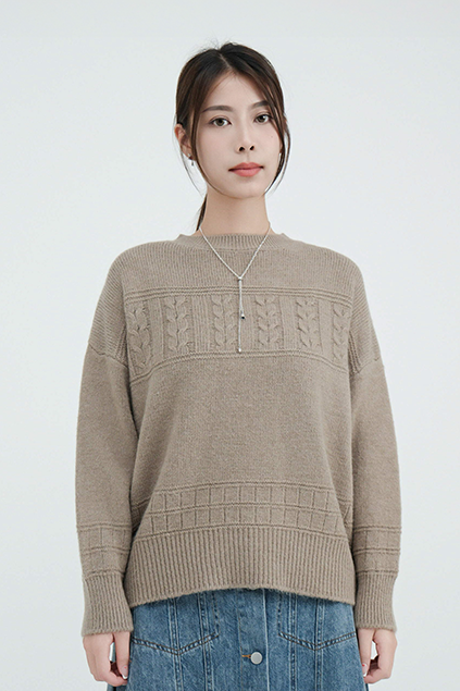 扭繩格紋裝飾邊冷衫  (現貨款式）