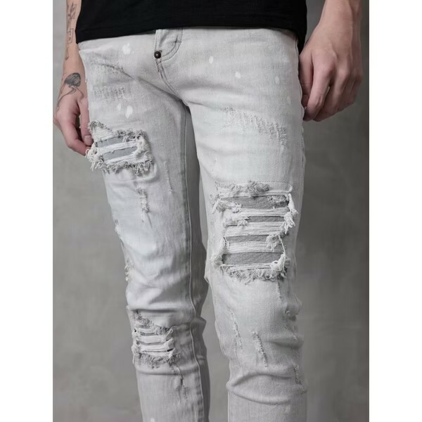 FABULOUS 歐美風格淺灰刷破牛仔褲 G319