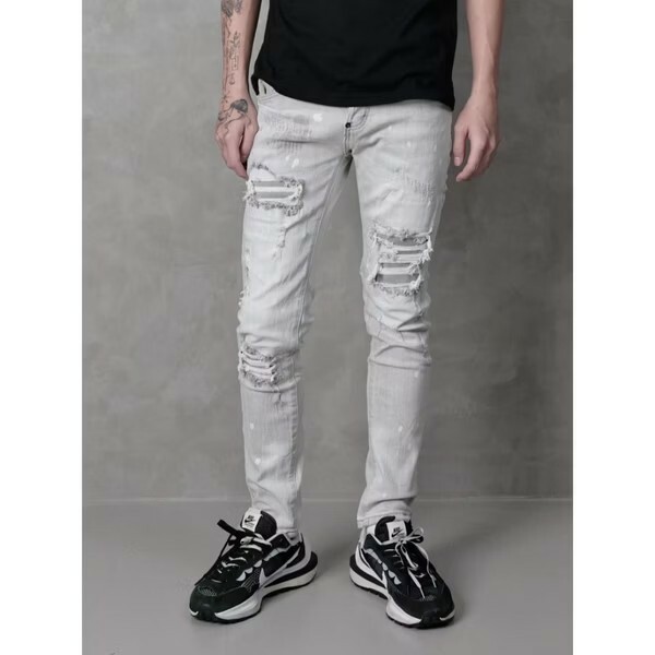 FABULOUS 歐美風格淺灰刷破牛仔褲 G319