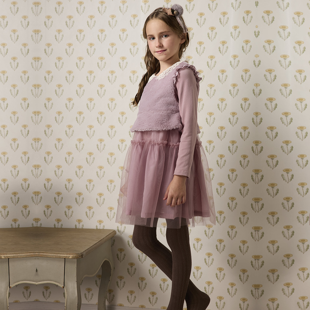 PIPPY 氣質刺繡兩件式兔狐背心網紗棉質洋裝 粉紫