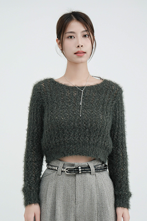 混毛毛線短冷衫  (*現貨款式）