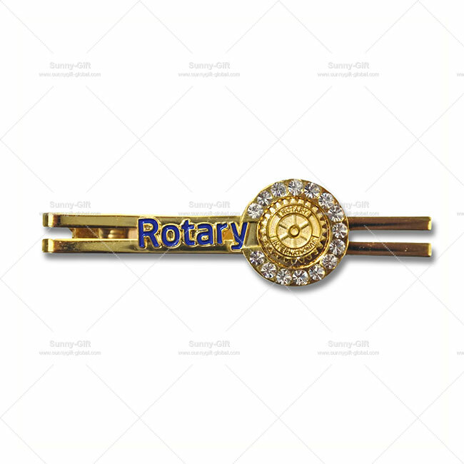 Rotary - 14K gold plated diamond rhinestone tie clip
