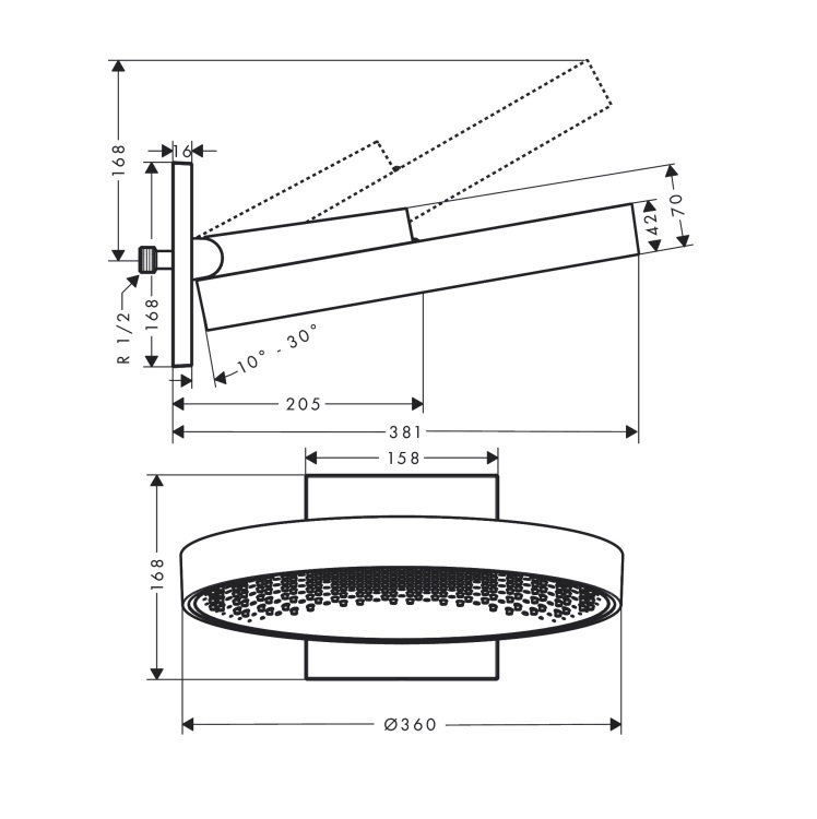 hansgrohe Rainfinity 26230, -000 Overhead shower 360 1jet with wall connection