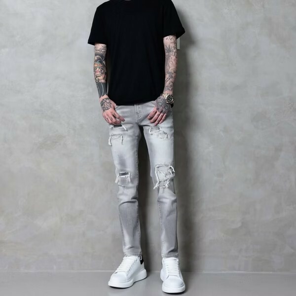 FABULOUS 伊賀忍者水泥灰刀割牛仔褲 G321