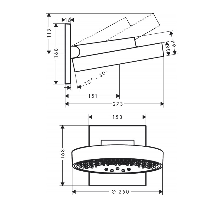 hansgrohe Rainfinity 26232, -000 + 01800, -180 Overhead shower 250 3jet with wall connection