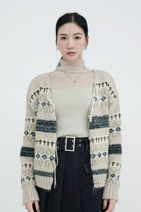 民族花紋間蘇蘇邊冷cardigan (現貨款式）