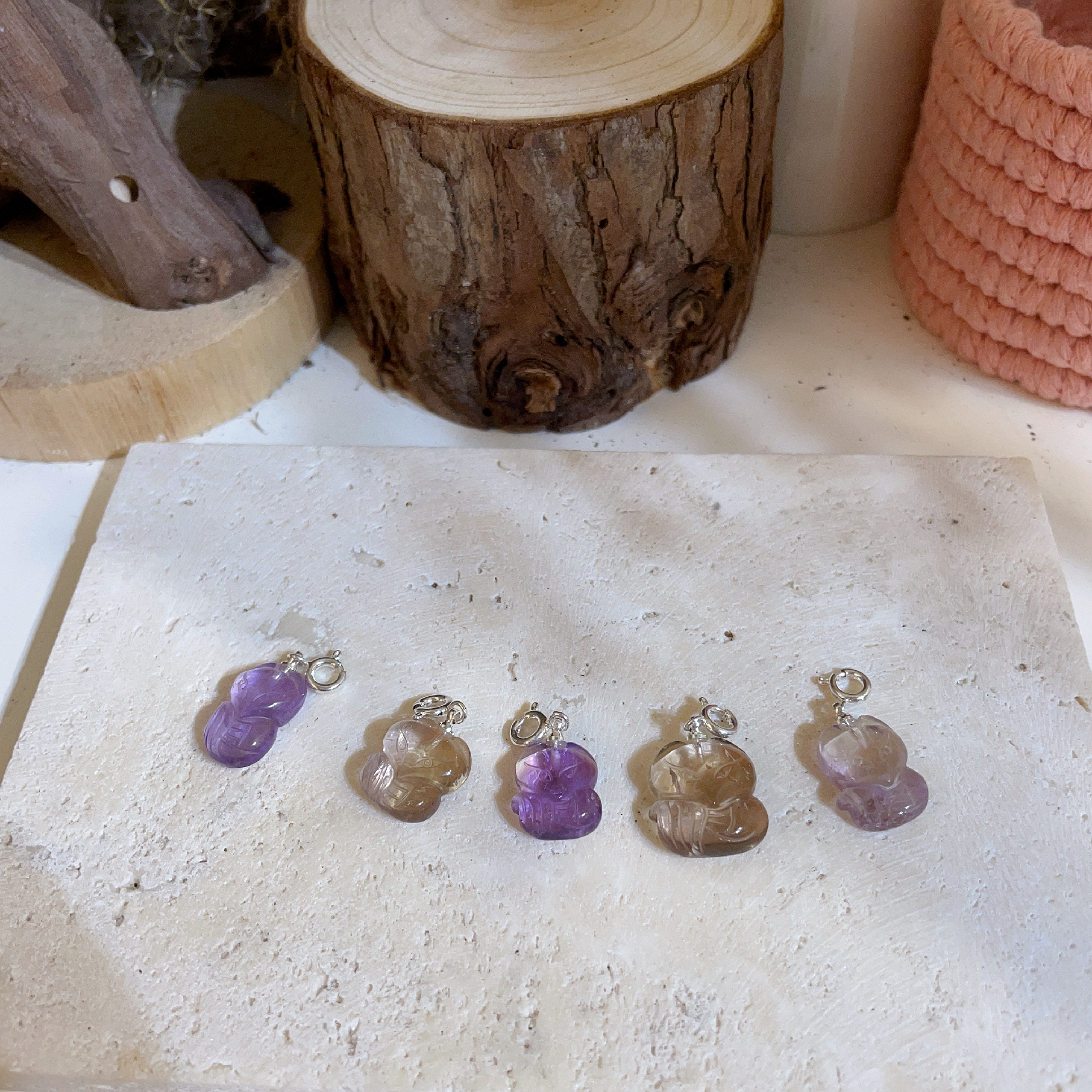 紫黃晶狐狸仔開口扣小吊飾