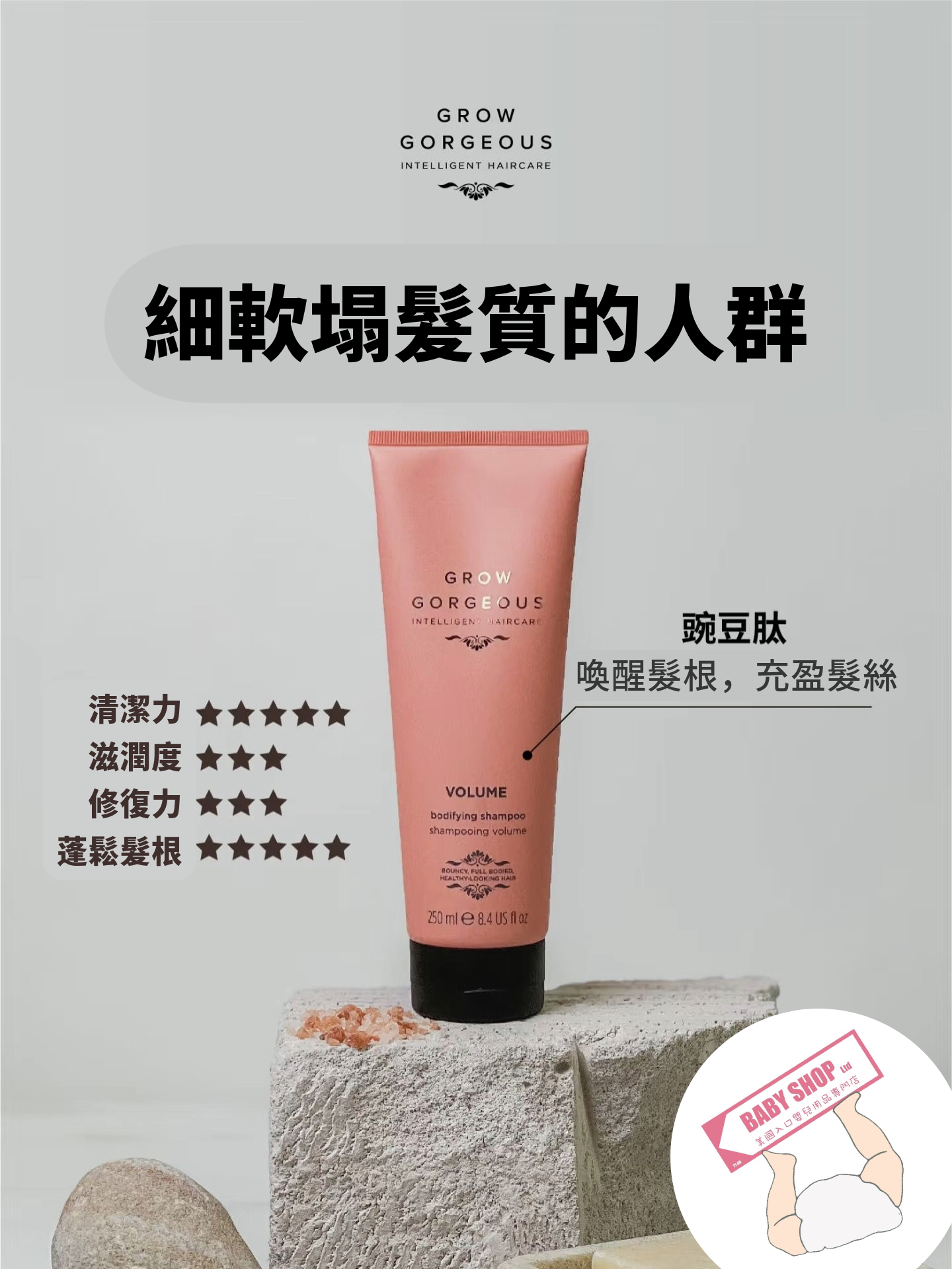 【現貨】GROW GORGEOUS B032301 豐盈蓬鬆護髮素 250ml