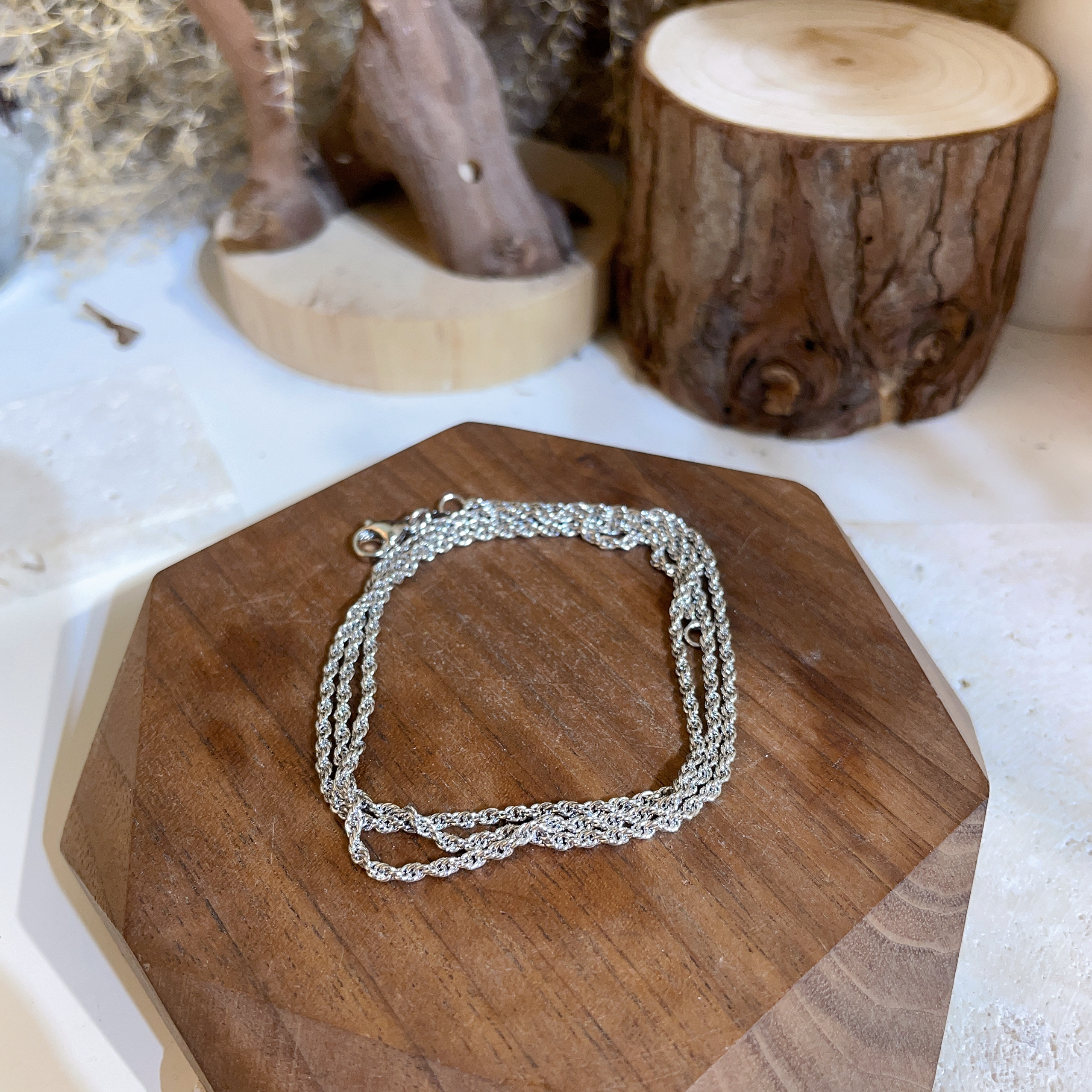 鈦鋼黑銀色麻花頸鏈 60cm