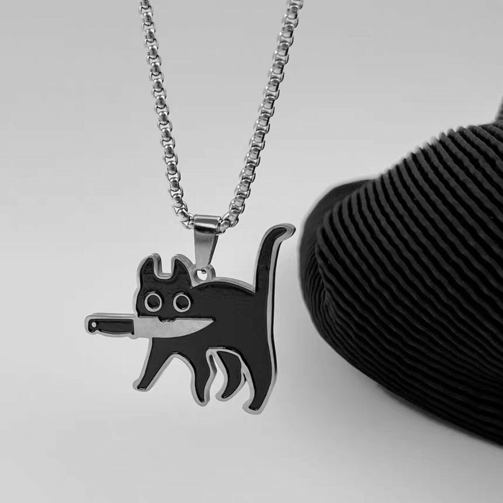 創意小黑貓鈦鋼項鍊