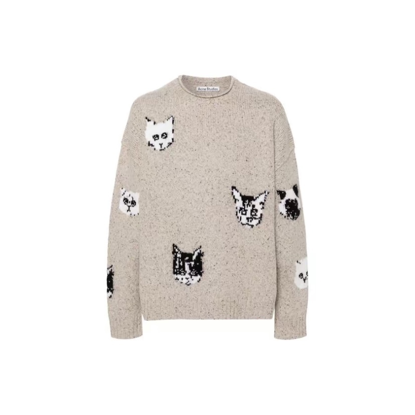 ACNE STUDIOS 米色貓貓提花毛衣