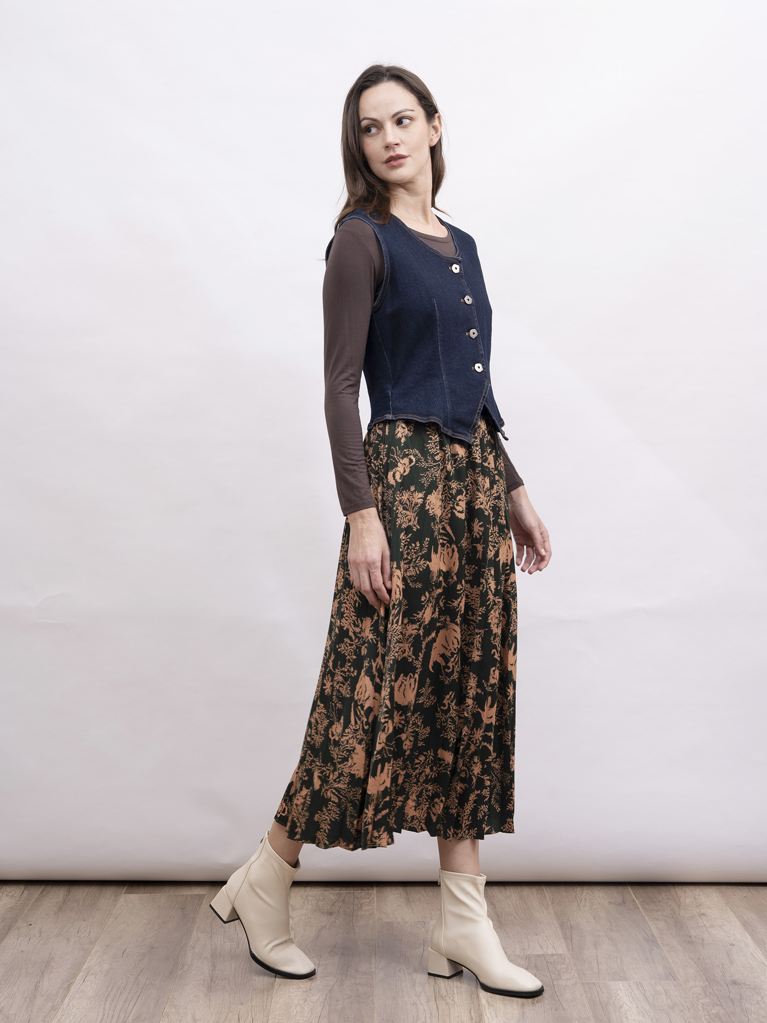 mi-tu 牛仔拼接印花背心連身裙