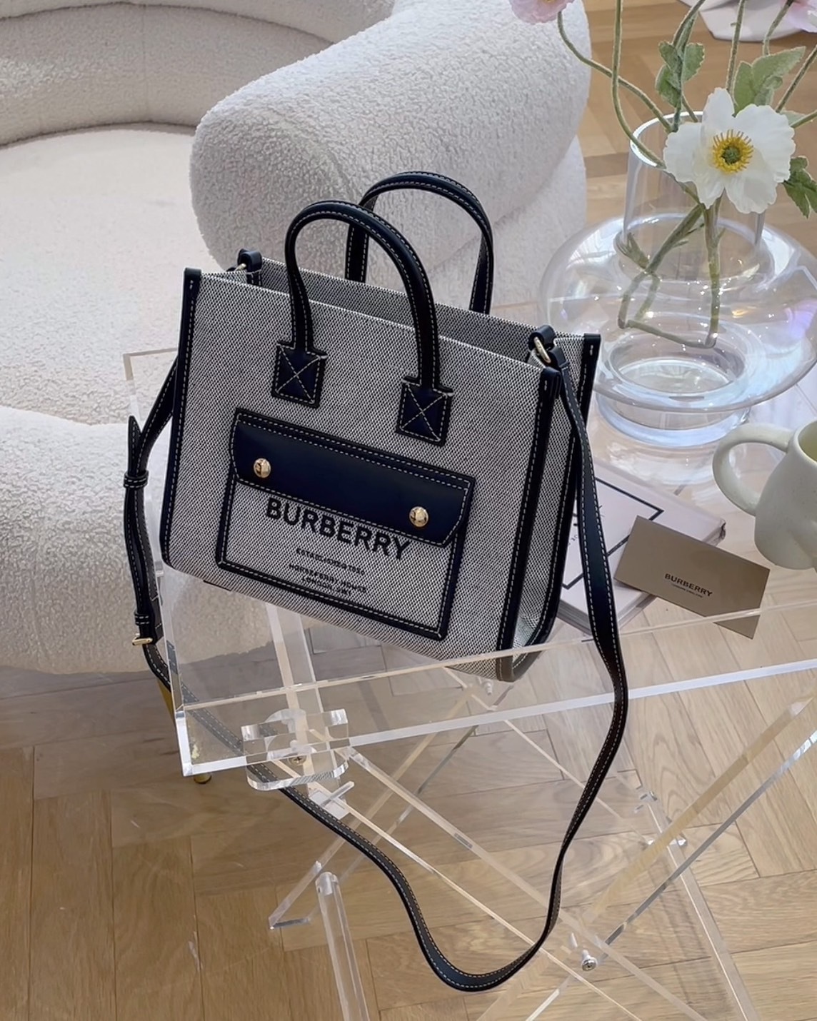 BURBERRY｜芙蕾雅迷你托特包 黑/灰色