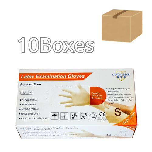 【十盒原箱優惠】Lanchester 乳膠即棄無粉醫療手套 (柔膚特製版)(乳膠色)(馬來西亞原裝進口)