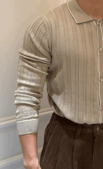 (韓國獨家特價)羊毛麻花撞色合身領開襟衫