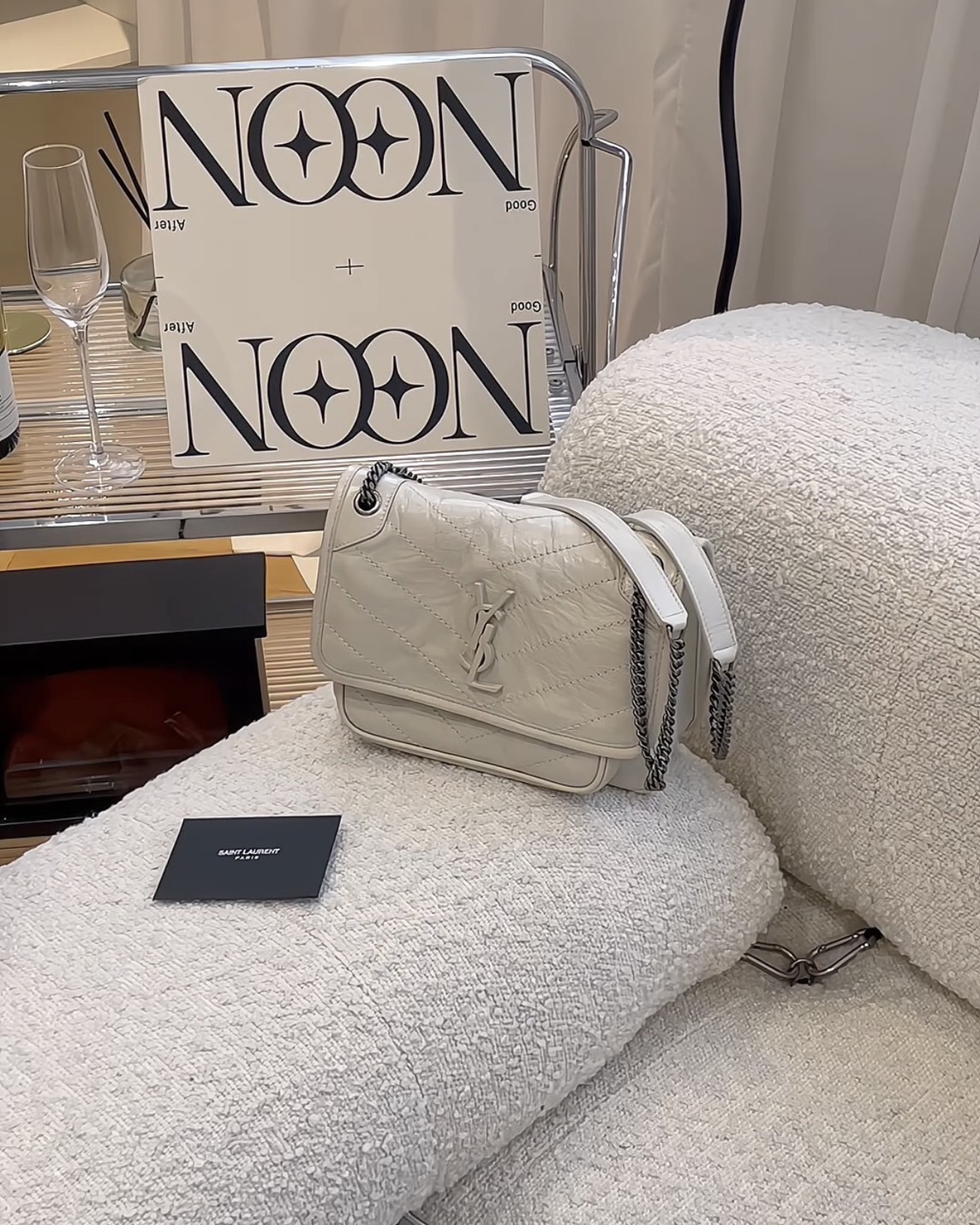 YSL｜NIKI BABY 鏈條包 白銀色