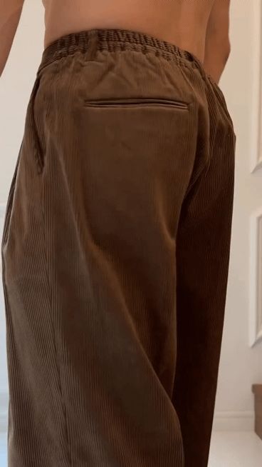 Piyo燈芯絨兩褶後鬆緊休閒褲