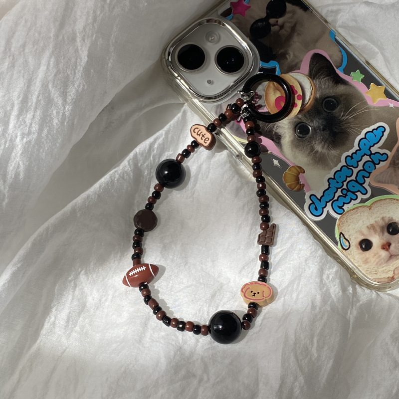 《5207》可愛咖啡橄欖球小狗手機掛繩