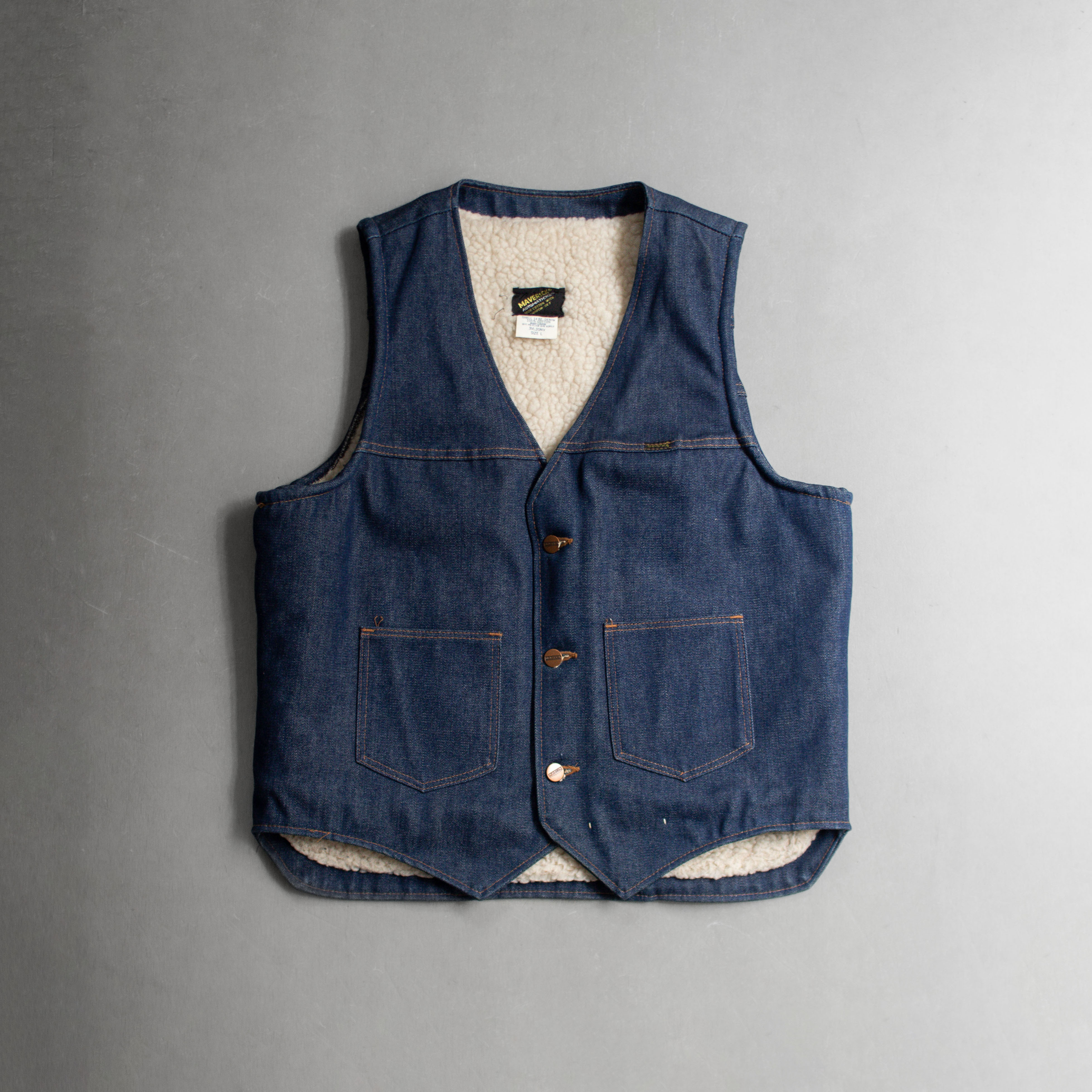 70-80S MAVERICK DENIM SHERPA VEST 美國製 刷毛 原色 深藍 丹寧 背心