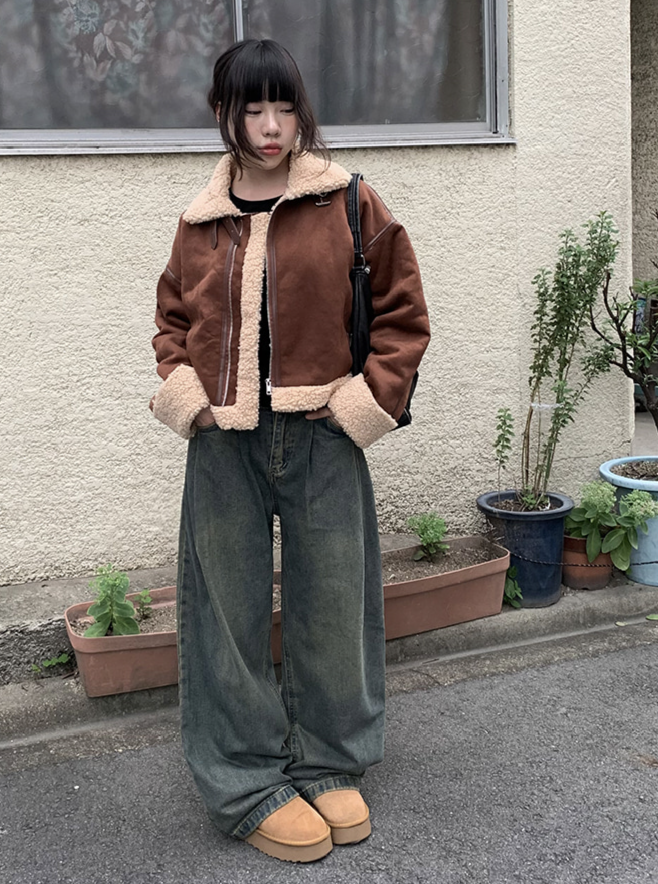 韓國連線🇰🇷 Anyonemore 麂皮羊羔毛翻領外套 短版 麂皮 羊羔毛 翻領 外套 秋冬 棕色 黑色/預購