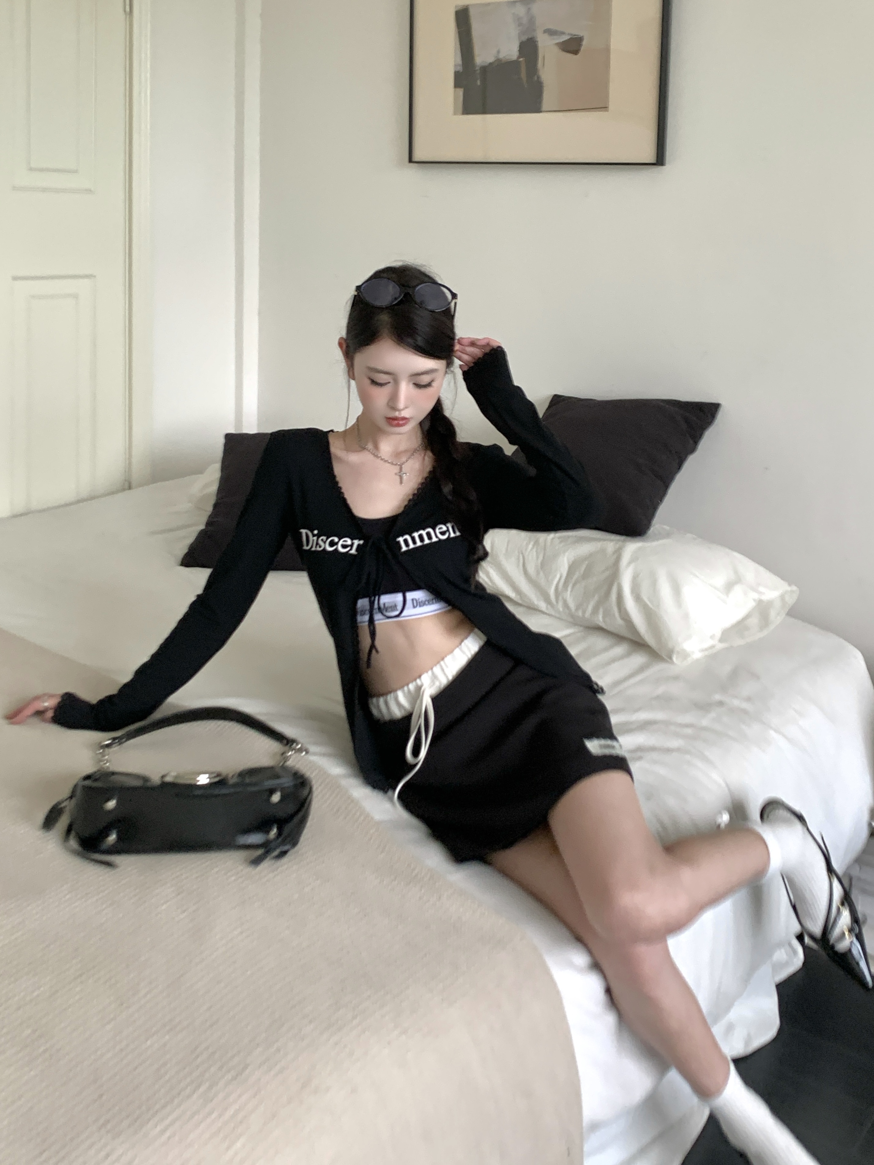 (GOAL) DCM 疊穿蕾絲 綁帶罩衫 外套