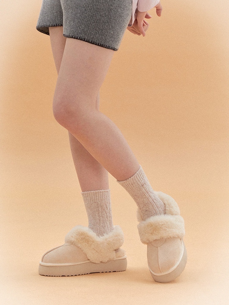 SHOOPEN - SUEDE FLEECE 2WAY PLATFORM SANDAL (5 COLORS)