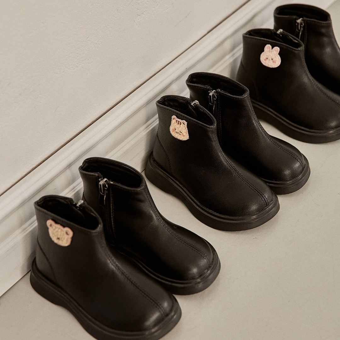 24FW DOT暖暖人物系列-加絨高級黑短筒靴