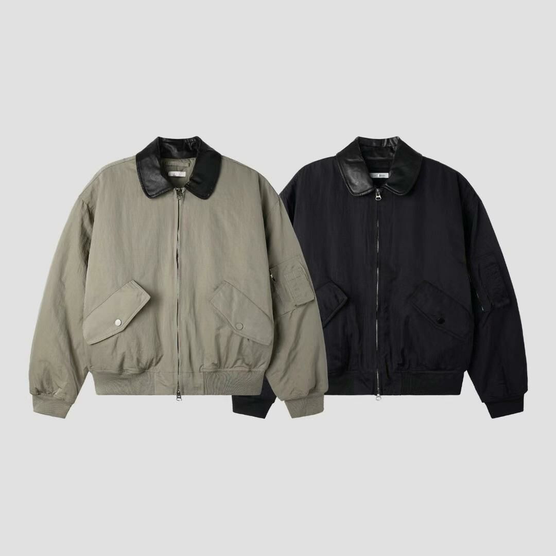 拼皮領拉鍊外套(薄夾棉) TAC-0009JK