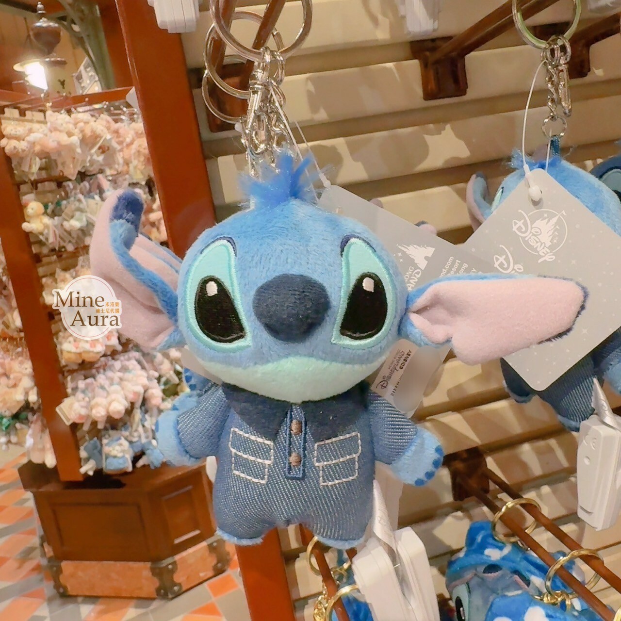 史迪奇 Stitch 牛仔裝造型 絨毛 吊飾 鑰匙圈 星際寶貝 Lilo & Stitch -香港迪士尼樂園
