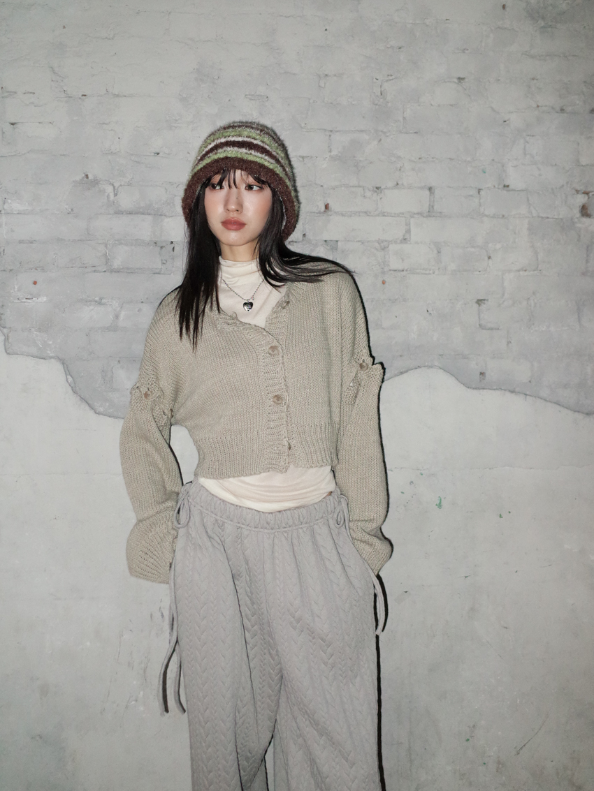 glossy fuzzy striped bucket hat