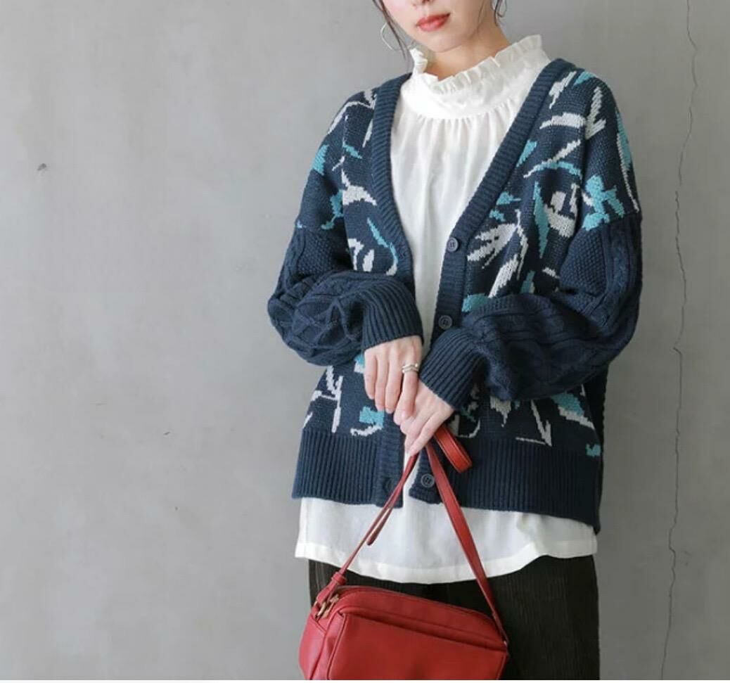 大人酒落感圖案提花針織外套【日本直送】