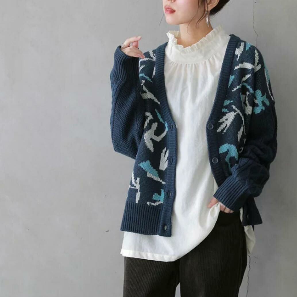 大人酒落感圖案提花針織外套【日本直送】