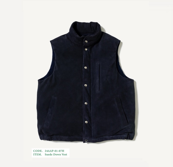 A.PRESSE GOAT SUEDE LEATHER DOWN VEST - NAVY PRE ORDER ITEM (預訂中)