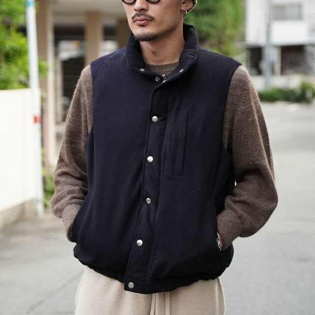 A.PRESSE GOAT SUEDE LEATHER DOWN VEST - NAVY PRE ORDER ITEM (預訂中)