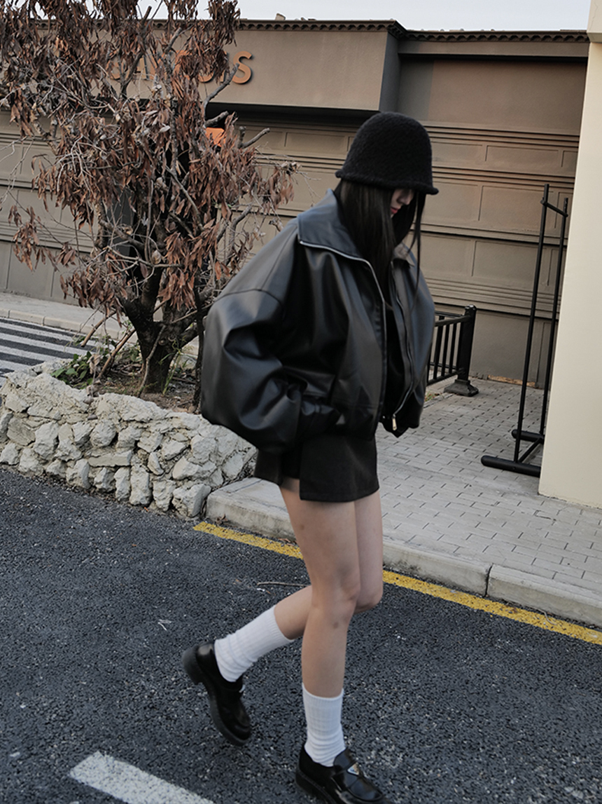 不撞衫設計款大翻領霧面軟皮衣外套