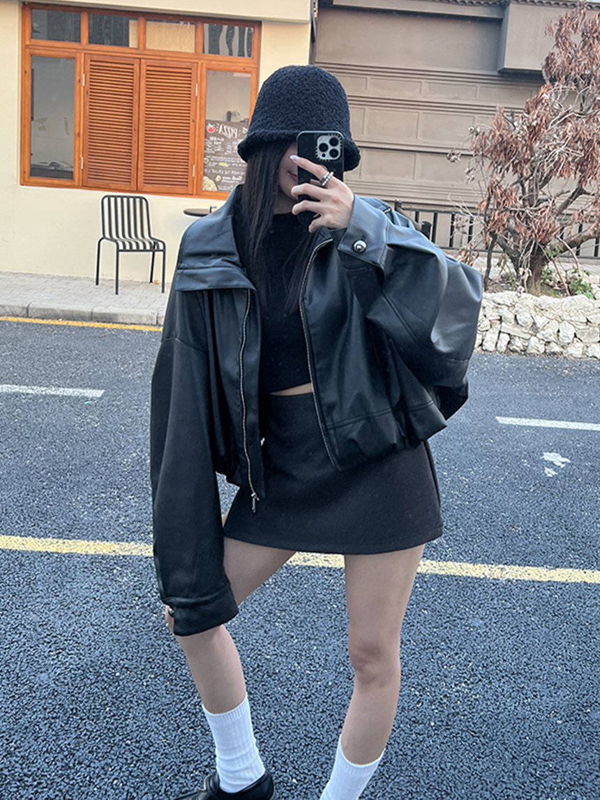 不撞衫設計款大翻領霧面軟皮衣外套