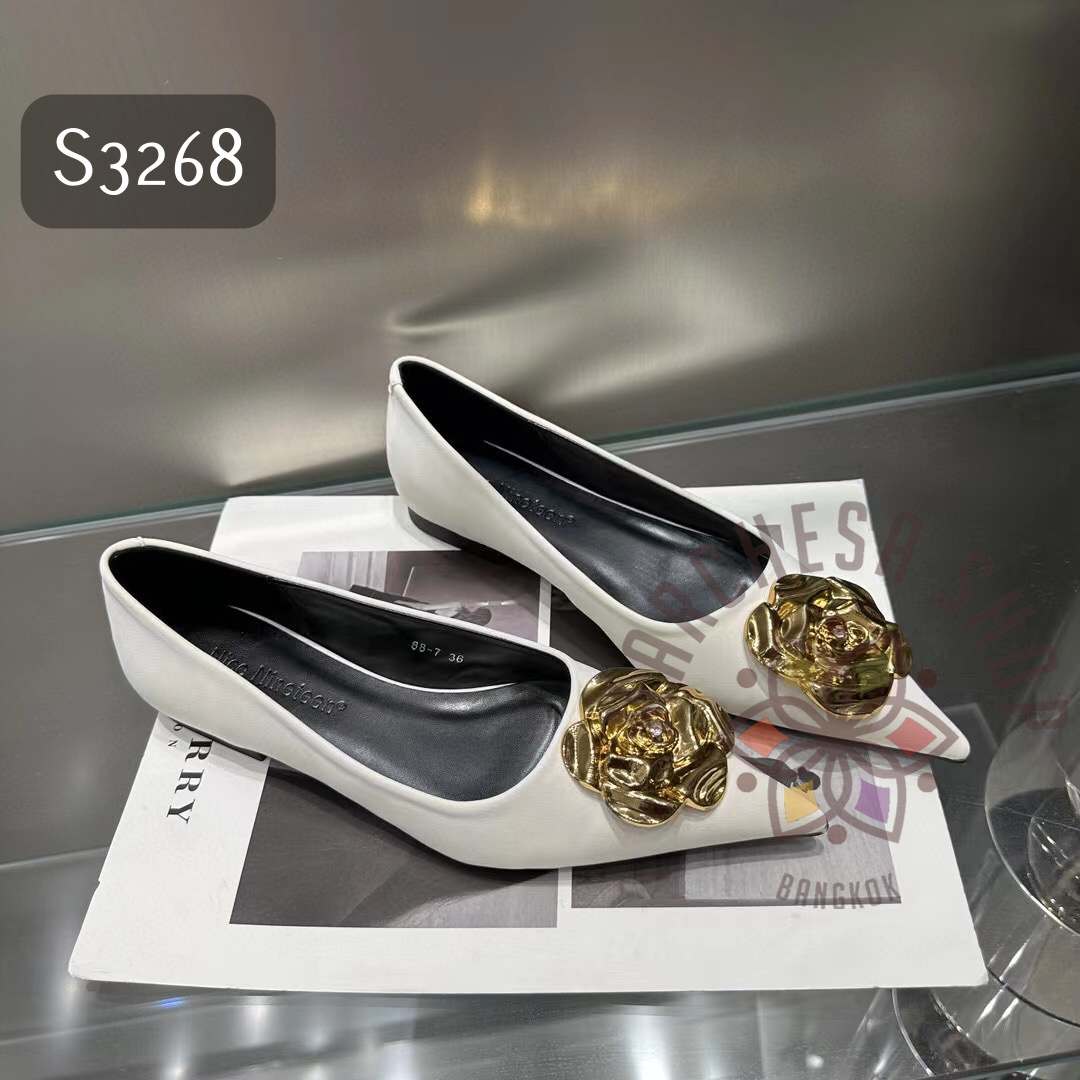 S3268 - 羊皮山茶花尖頭平底鞋