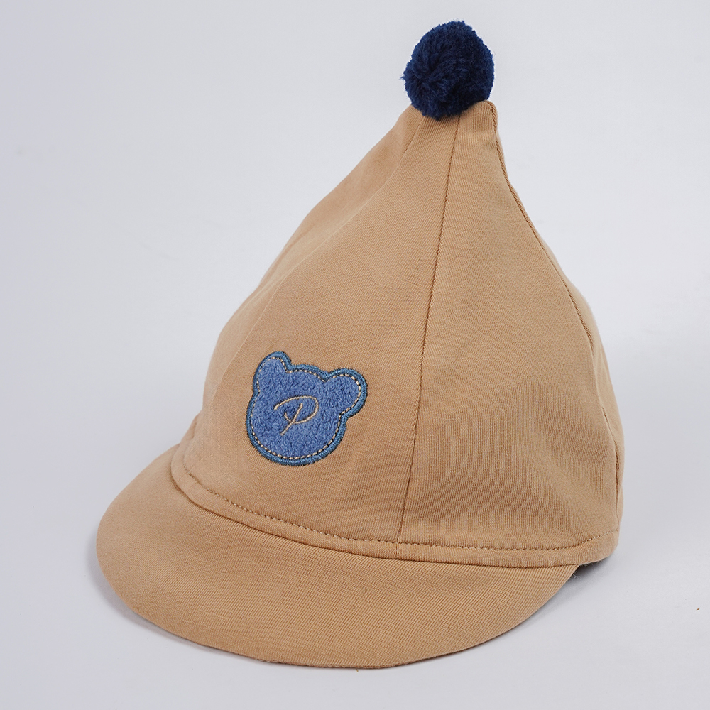 PIPPY 可愛立體毛球小熊刺繡帽子 卡其