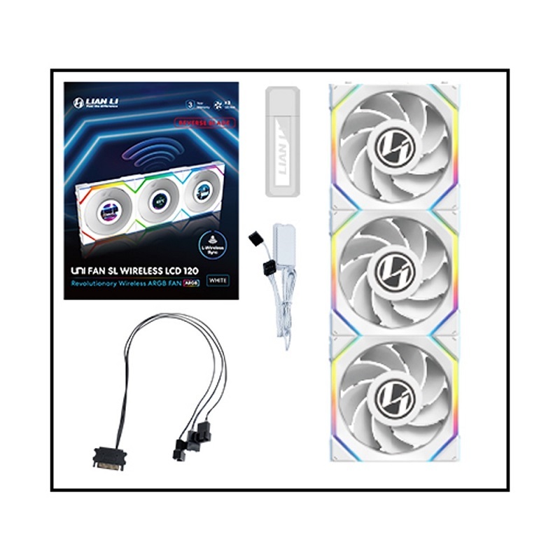 米特3C數位–LIAN LI 聯力 SL WIRELESS 120 LCD 無線液晶屏積木風扇 反向三顆裝 含控制器 黑色/白色