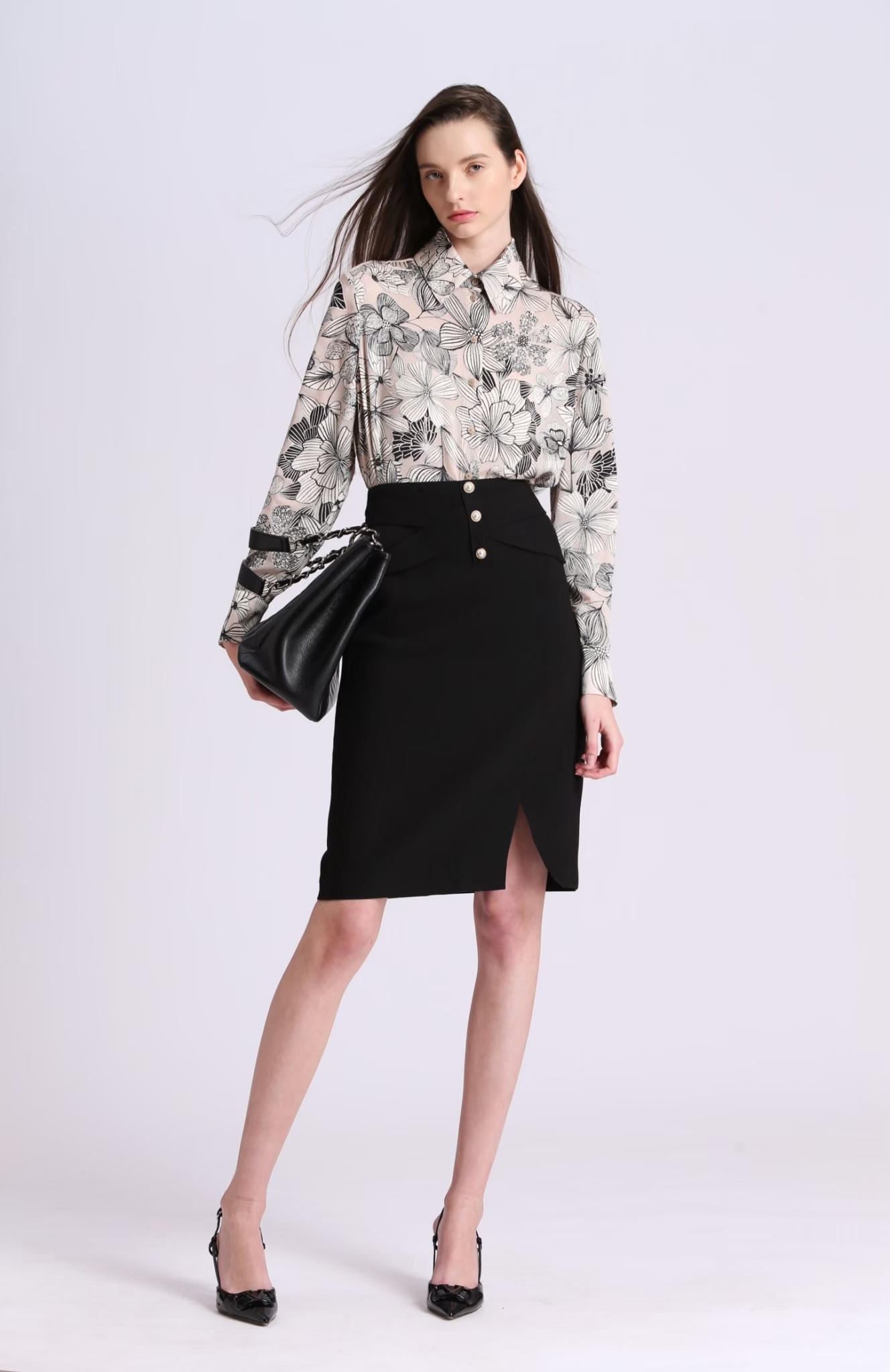 BD15106A1 新優雅線條花領巾襯衫 (附活動領巾)