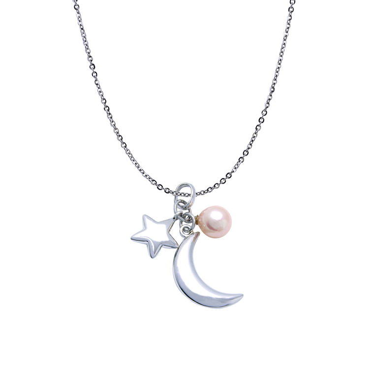 925純銀「星月」天然珍珠項墜+贈白鋼項鍊 (特價1,000元)-PPSWP0019
