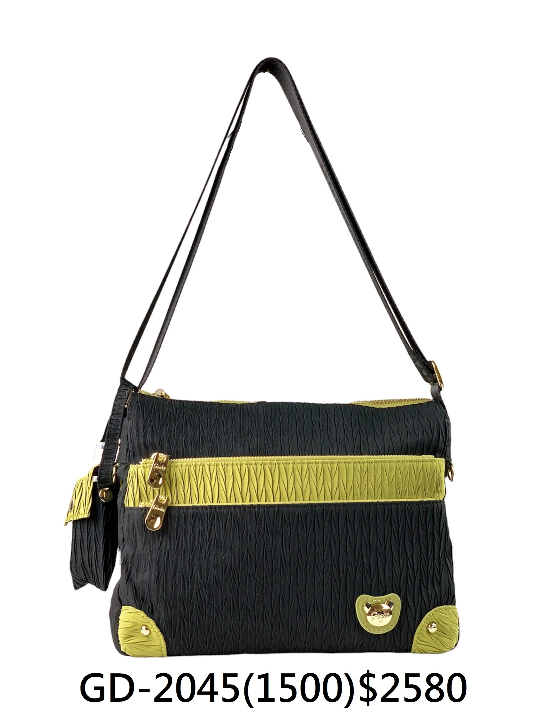 現貨 正品 GOODS 綠配黑拼色皺皺防潑水側背包 GOODS熊熊包 皺皺側背包 #2045