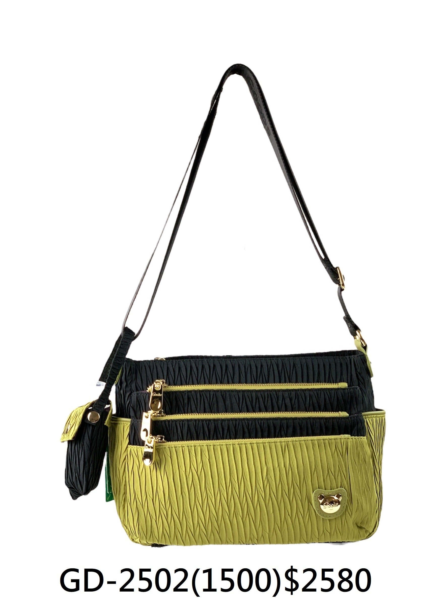 現貨 正品 GOODS 綠配黑拼色皺皺防潑水側背包 GOODS熊熊包 皺皺側背包 #2502