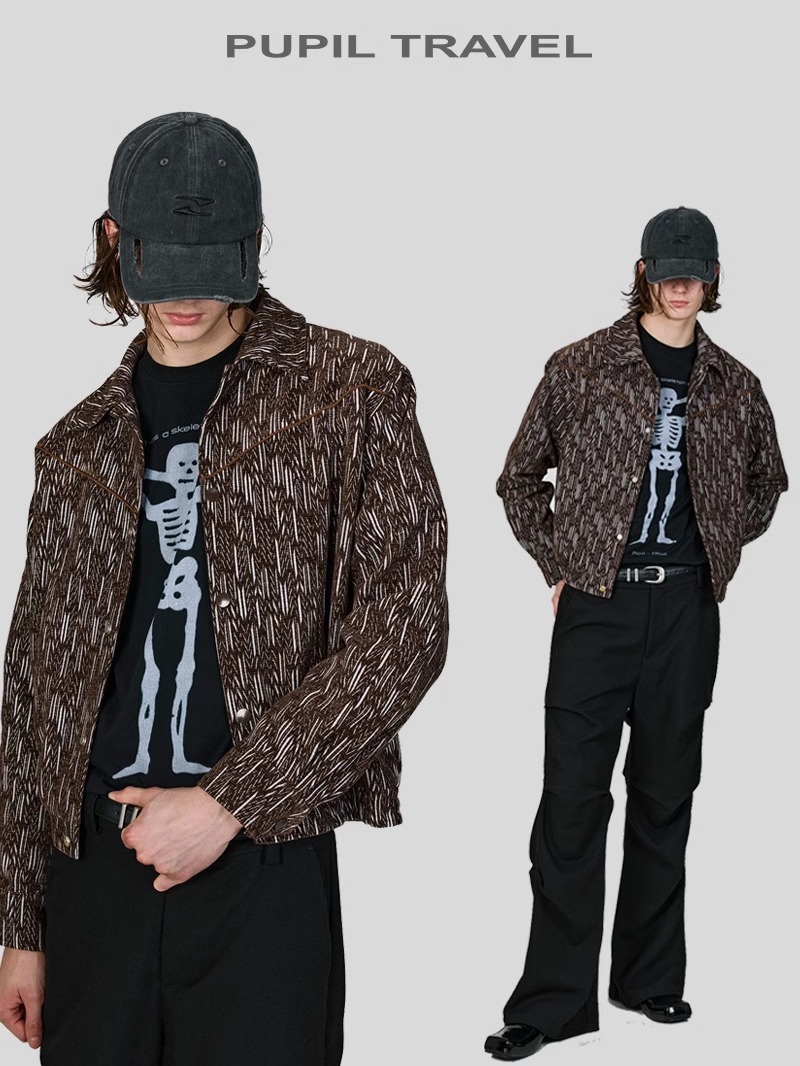 PUPILtravel 羽箭肌理提花雙色復古夾克