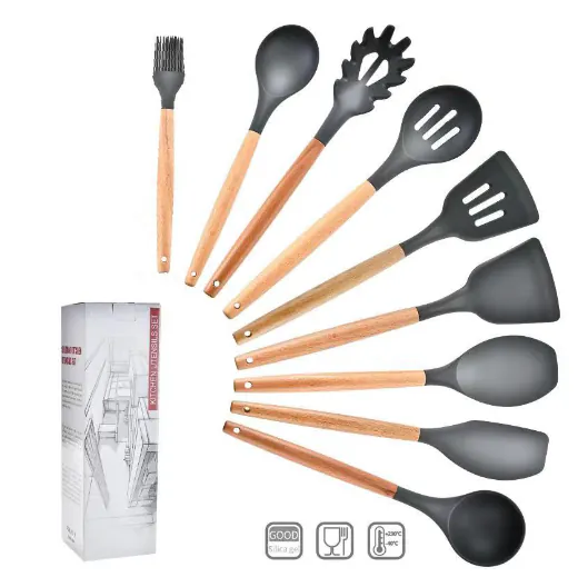 【ZONGTI】 原木矽膠廚具九件組 G-E2-3