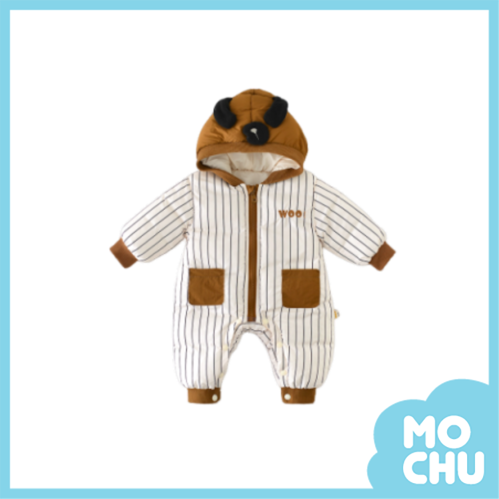 woo條紋鋪棉連身衣
