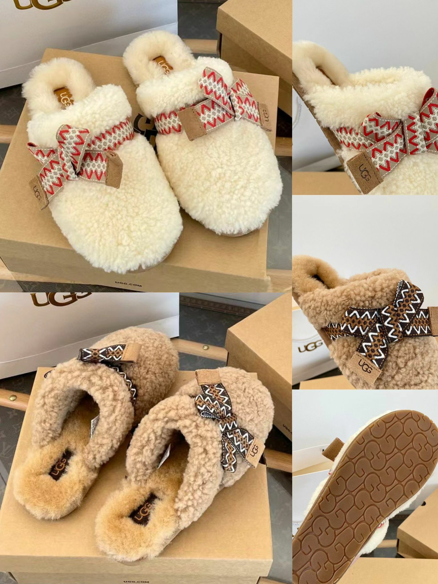 UGG 24 Cozetta 蝴蝶結泰迪羊捲毛毛半拖